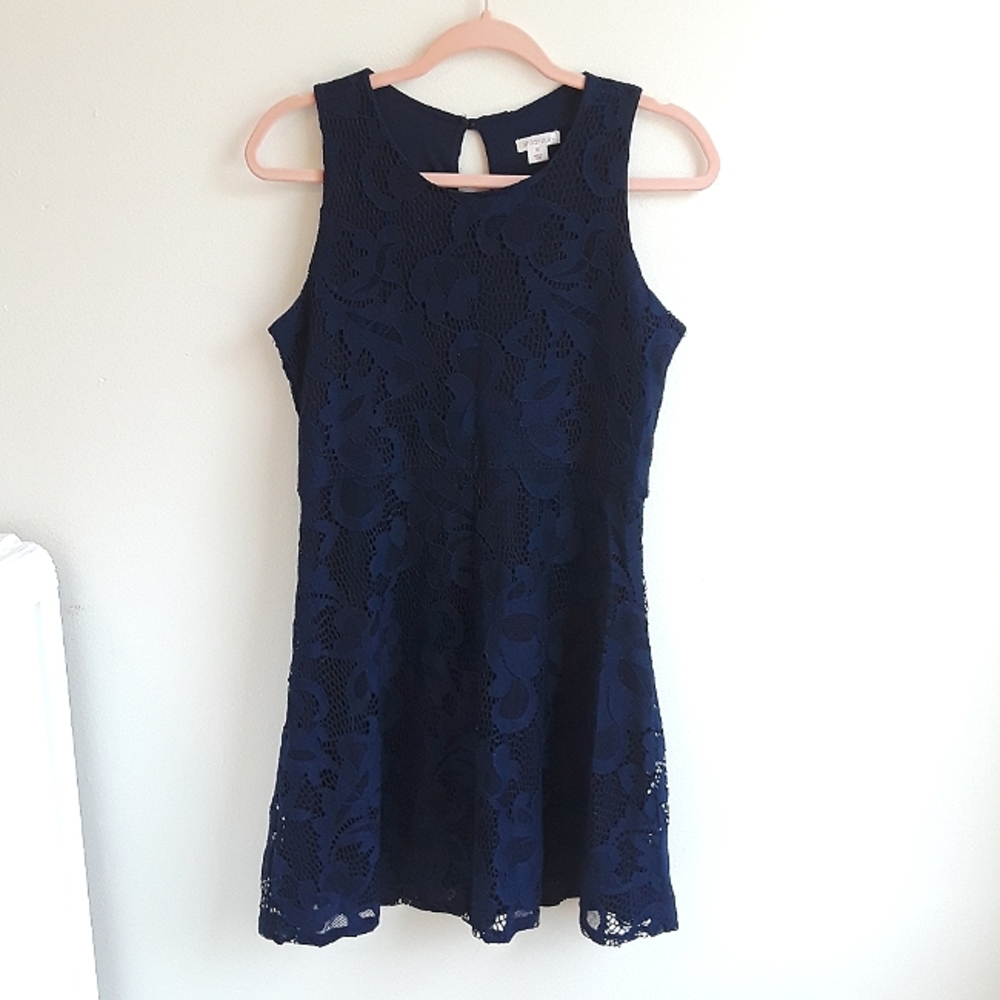 Xhilaration navy blue lace sleeveless a line fit and flare midi swing dress